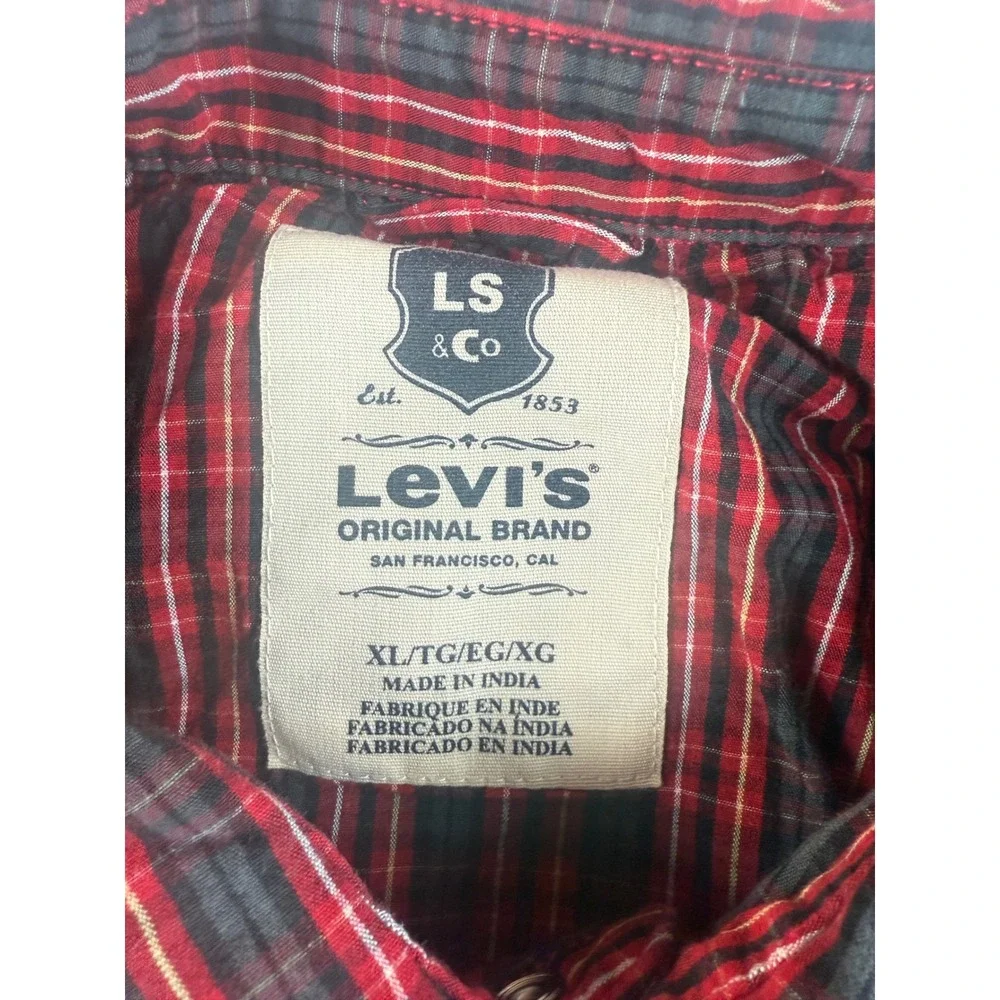 Levi's‎ Western Shirt Plaid Button Up Long Sleeve Red Black XL